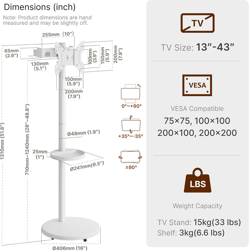 Rolling TV Stand with Wheels for 17–43 Inch