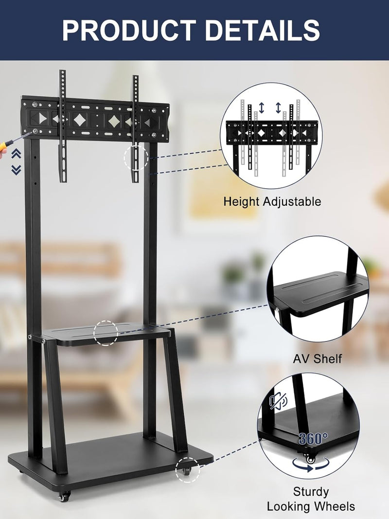 Rolling TV Stand with Wheels for 32-75 Inch