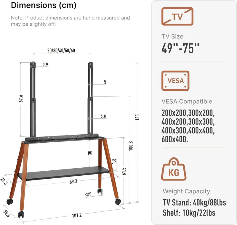 Rolling TV Stand with Wheels for 49 to