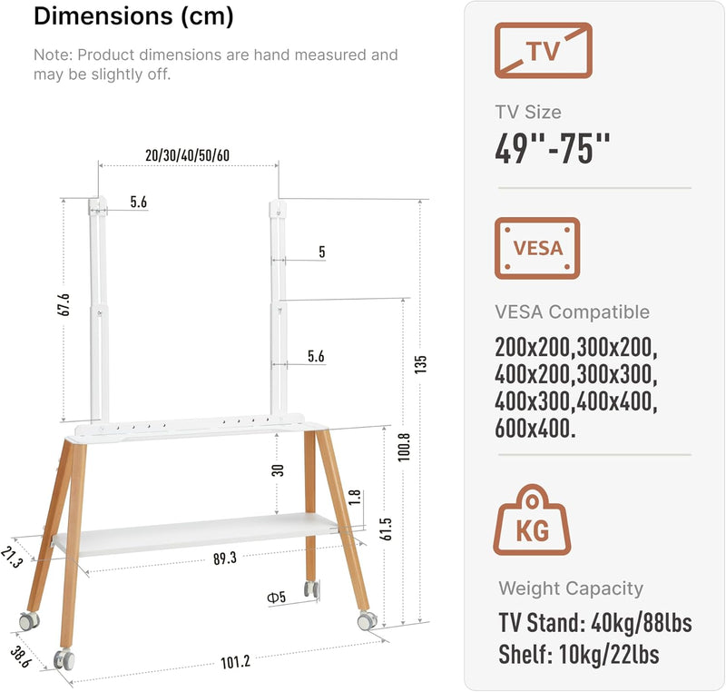Rolling TV Stand with Wheels for 49 to