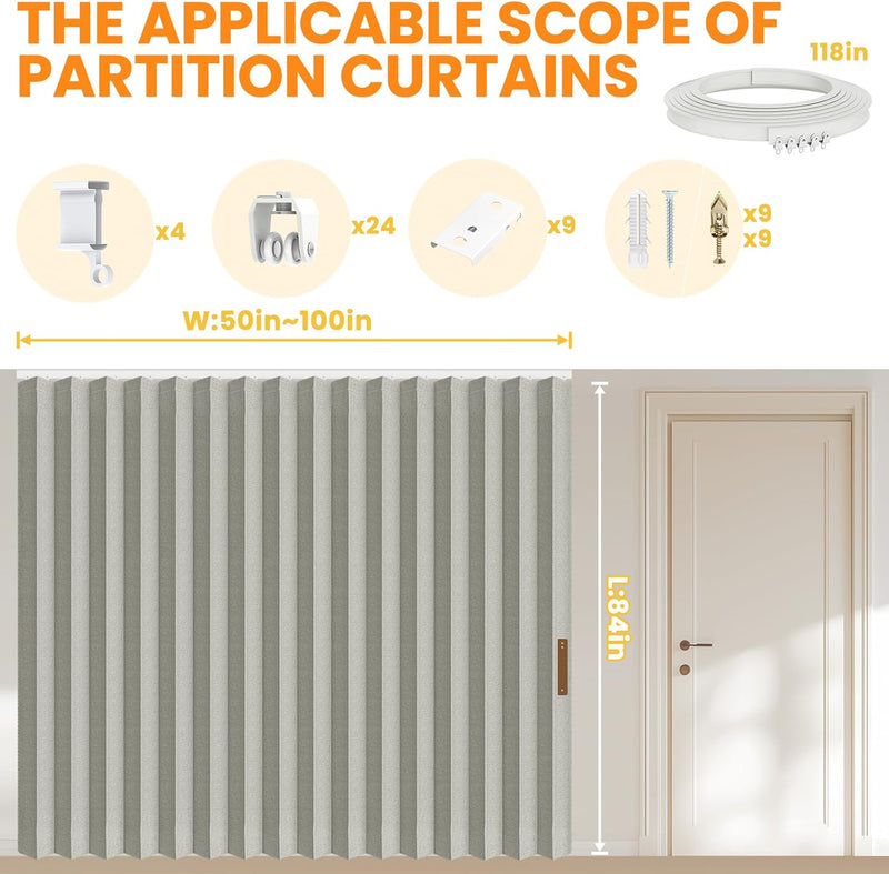 Room Divider Curtain Sets with Flexible Ceiling Track