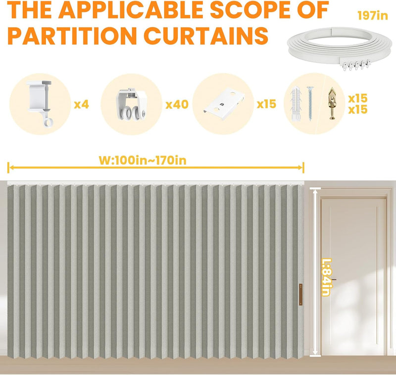Room Divider Curtain Sets with Flexible Ceiling Track