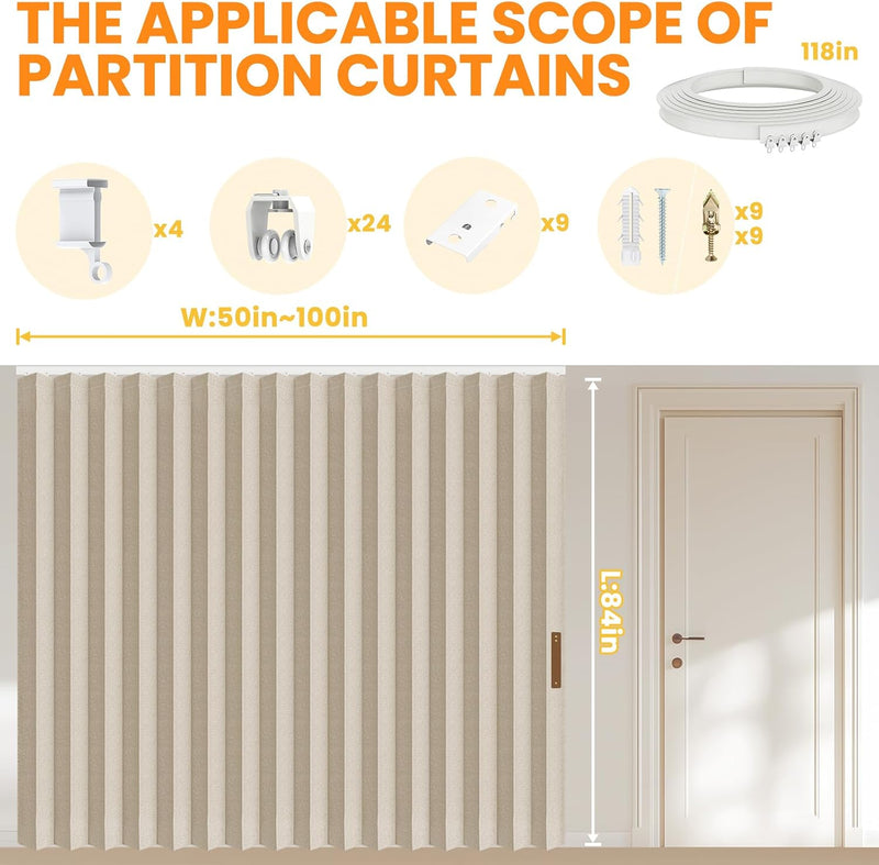 Room Divider Curtain Sets with Flexible Ceiling Track