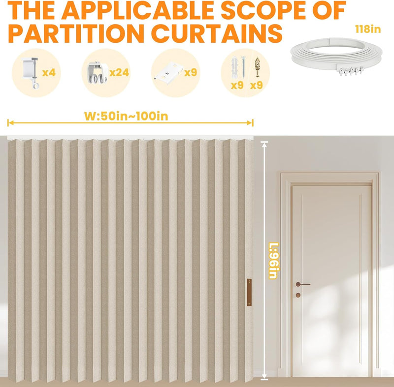 Room Divider Curtain Sets with Flexible Ceiling Track