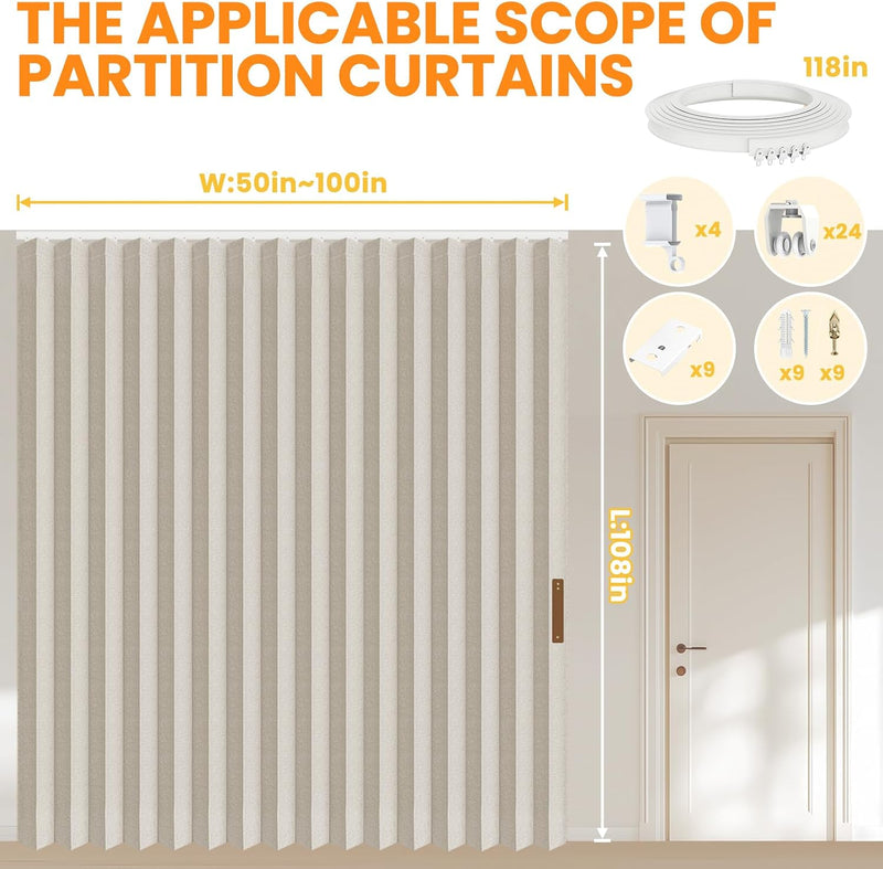 Room Divider Curtain Sets with Flexible Ceiling Track