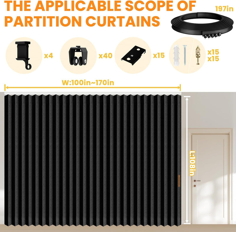 Room Divider Curtain Sets with Flexible Ceiling Track
