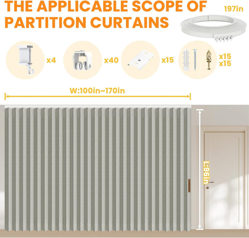Room Divider Curtain Sets with Flexible Ceiling Track