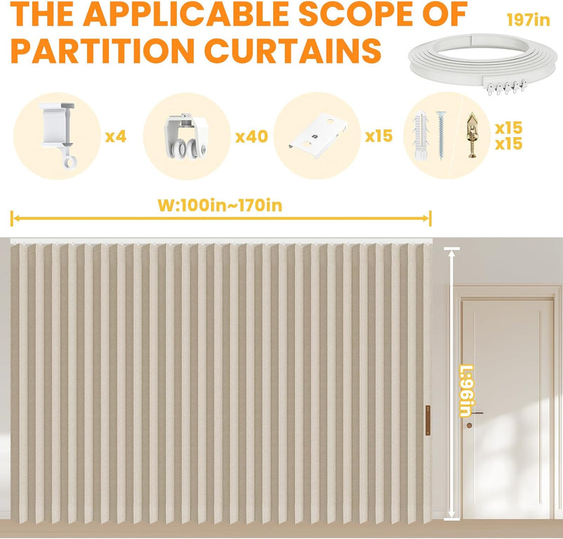 Room Divider Curtain Sets with Flexible Ceiling Track