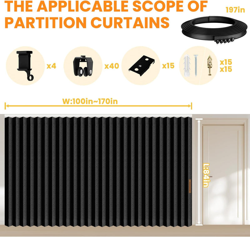 Room Divider Curtain Sets with Flexible Ceiling Track