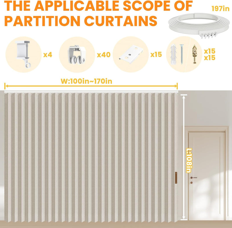 Room Divider Curtain Sets with Flexible Ceiling Track