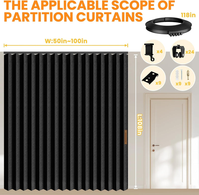 Room Divider Curtain Sets with Flexible Ceiling Track