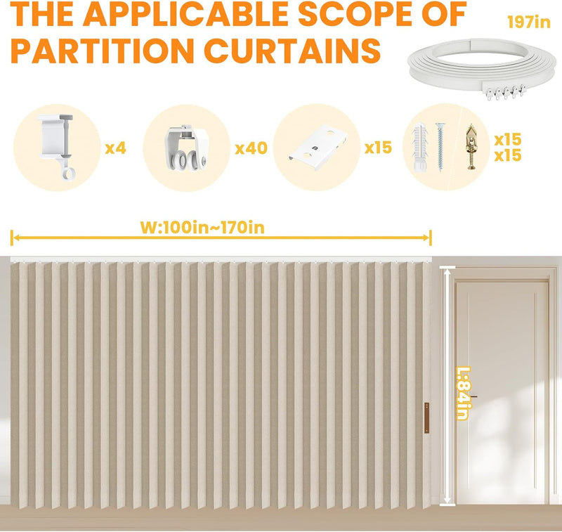 Room Divider Curtain Sets with Flexible Ceiling Track