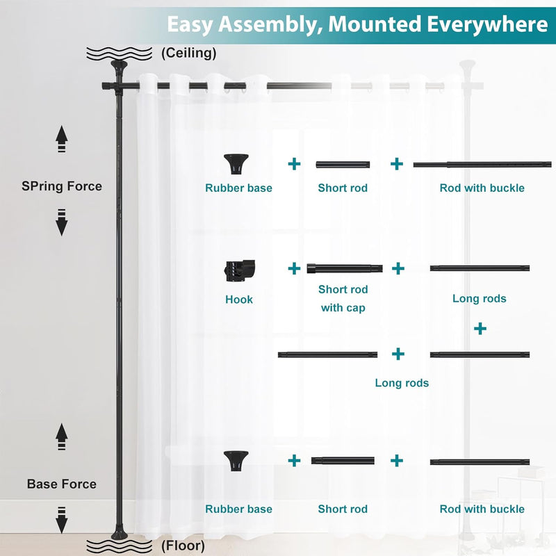 Room Divider No Drilling Curtain Rods Hanging Wall