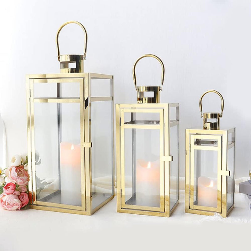 Rose Stainless Steel Candle Lanterns 48 38 30 (Set of 3)