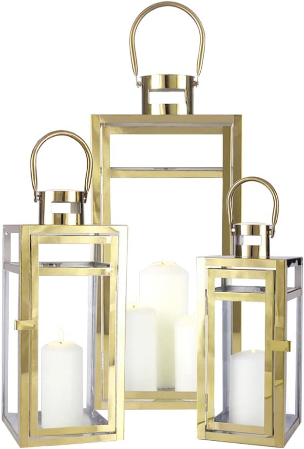 Rose Stainless Steel Candle Lanterns 48 38 30 (Set of 3)