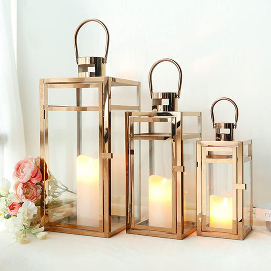 Rose Stainless Steel Candle Lanterns 48 38 30CM (Set of 3)