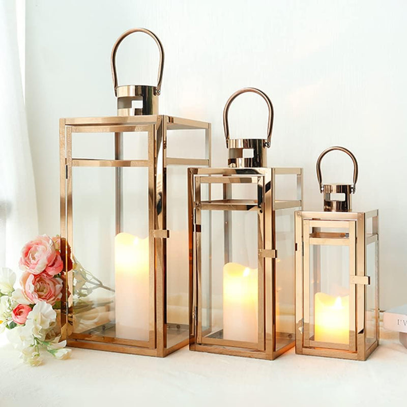 Rose Stainless Steel Candle Lanterns 48 38 30 (Set of 3)