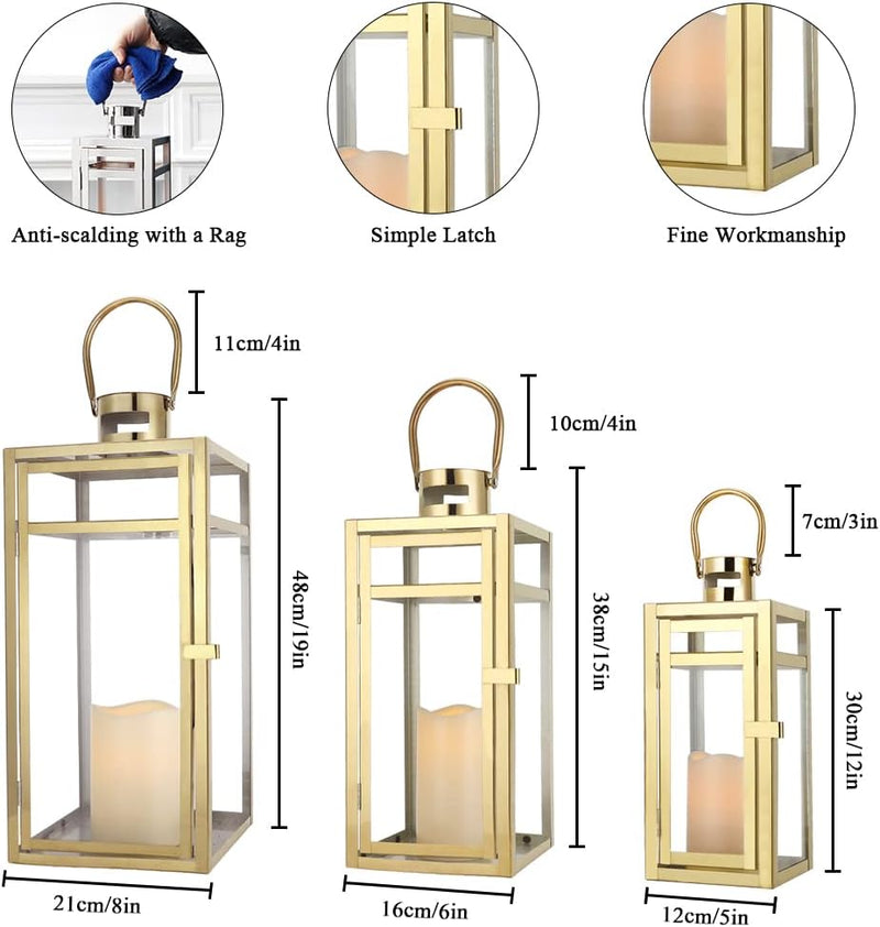 Rose Stainless Steel Candle Lanterns 48 38 30 (Set of 3)