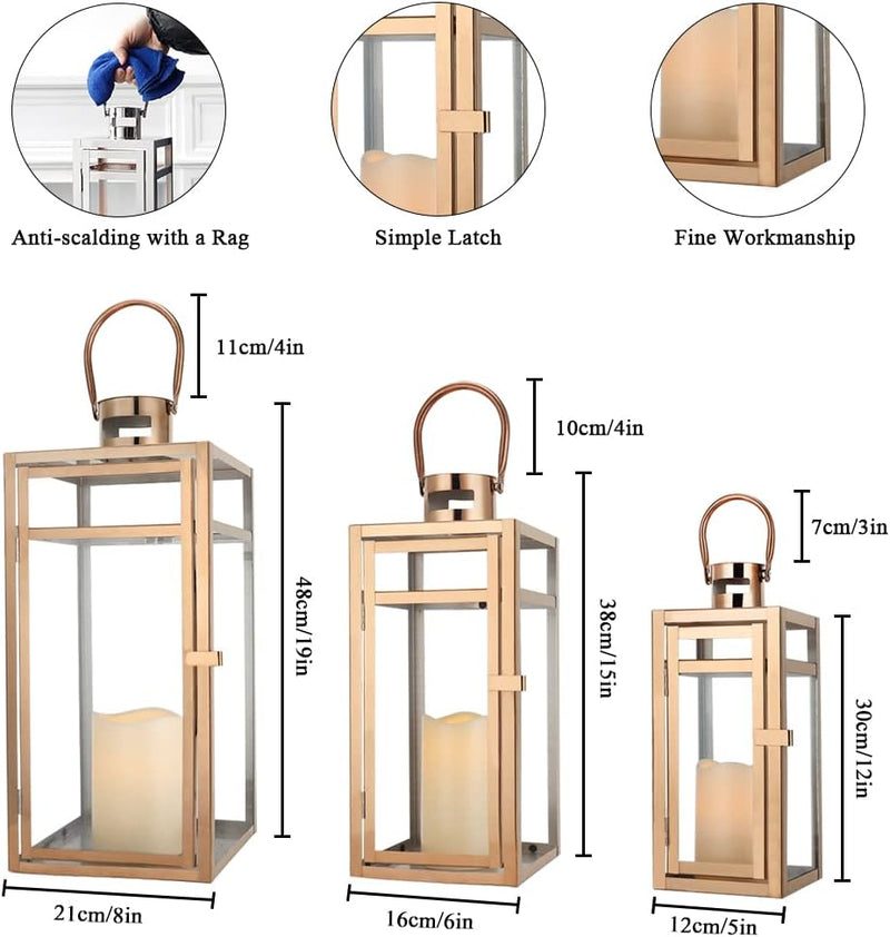 Rose Stainless Steel Candle Lanterns 48 38 30 (Set of 3)