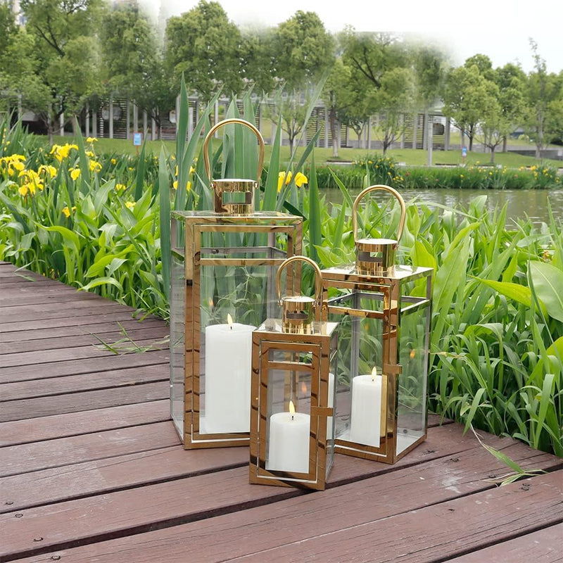 Rose Stainless Steel Candle Lanterns 48 38 30 (Set of 3)