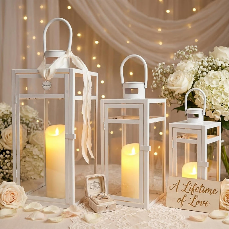 Rose Stainless Steel Candle Lanterns 48 38 30 (Set of 3)