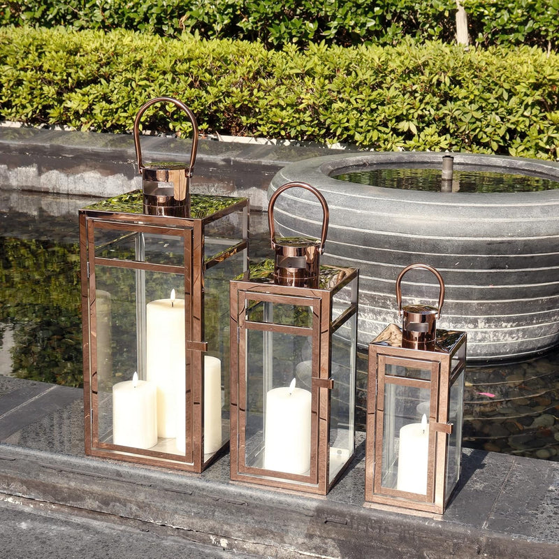 Rose Stainless Steel Candle Lanterns 48 38 30 (Set of 3)