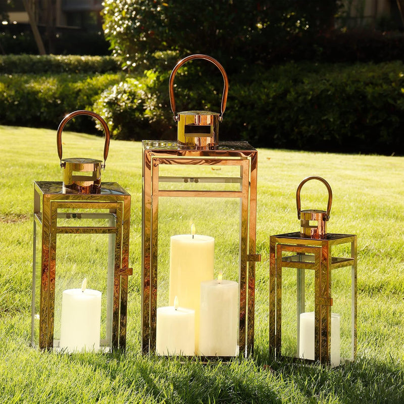 Rose Stainless Steel Candle Lanterns 48 38 30 (Set of 3)