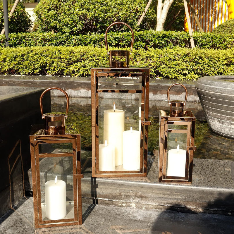 Rose Stainless Steel Candle Lanterns 48 38 30 (Set of 3)