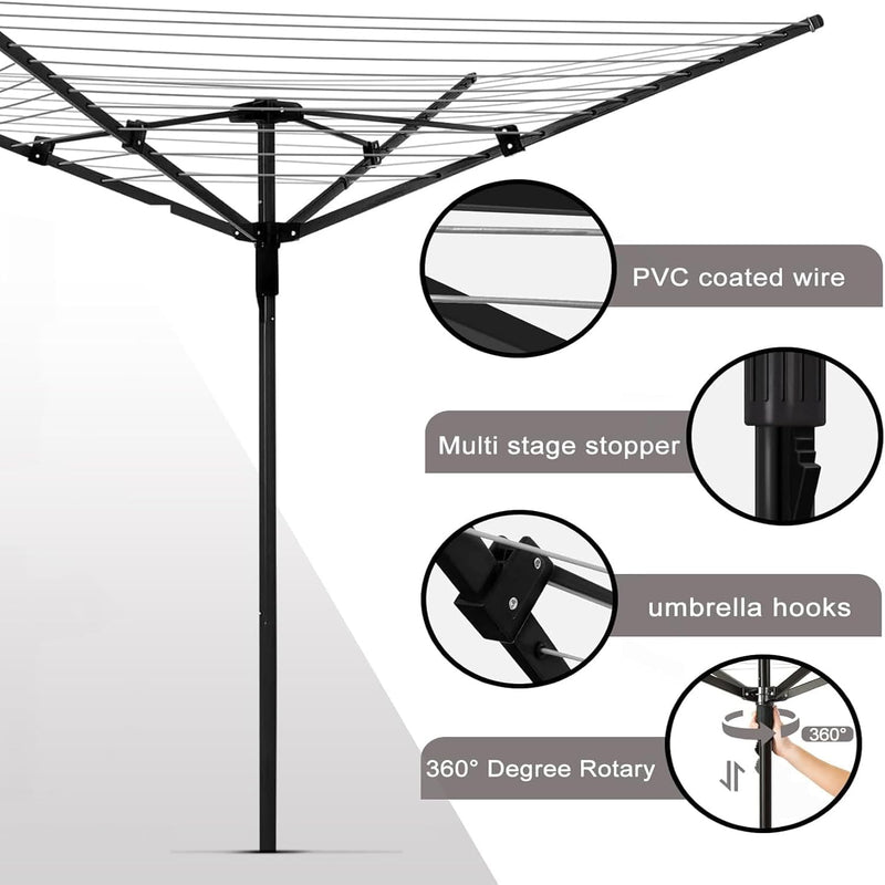 Rotary Washing Line 4 Arm 50m Folding Clothes