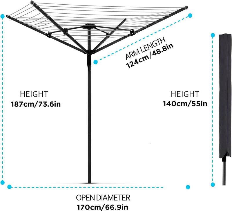 Rotary Washing Line 4 Arm 50m Folding Clothes