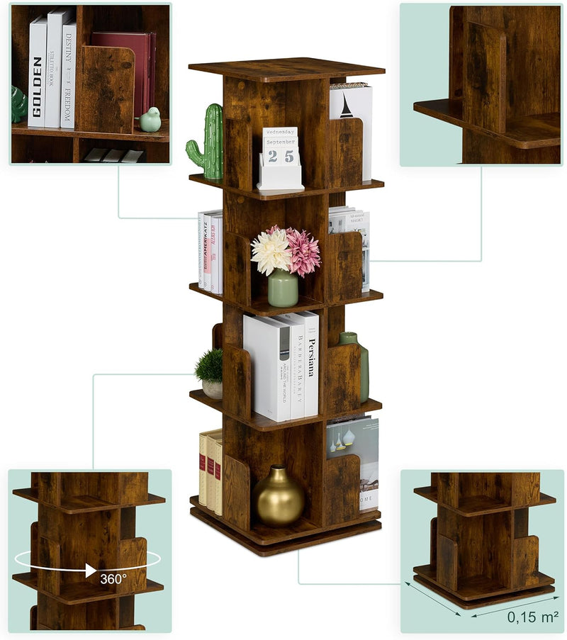 Rotating Bookcase 360-Degree Swivel 3 Tiers