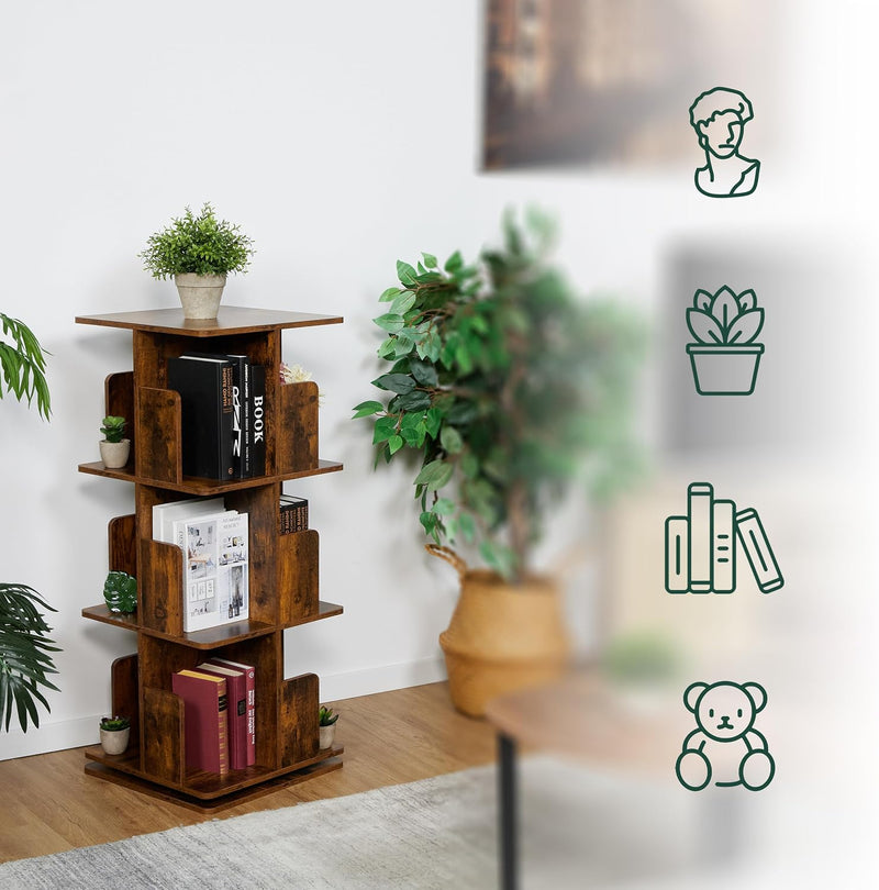 Rotating Bookcase 360-Degree Swivel 3 Tiers