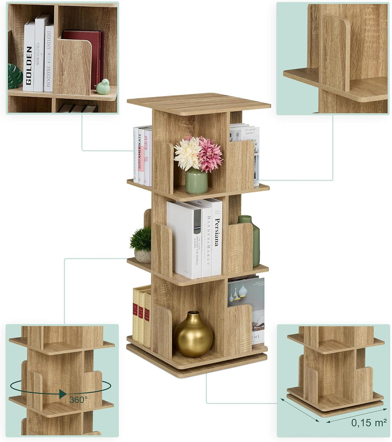 Rotating Bookcase 360-Degree Swivel 4 Levels Shelves
