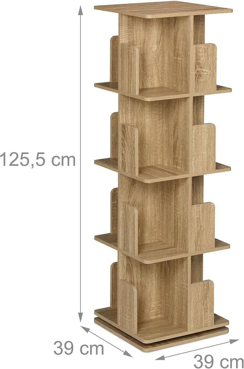 Rotating Bookcase 360-Degree Swivel 4 Levels Shelves