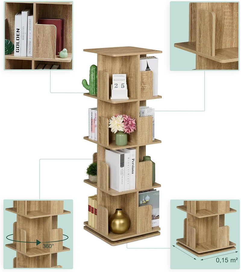 Rotating Bookcase 360-Degree Swivel 4 Levels Shelves