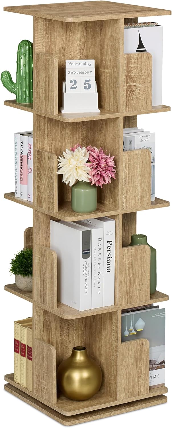 Rotating Bookcase 360-Degree Swivel 4 Levels Shelves