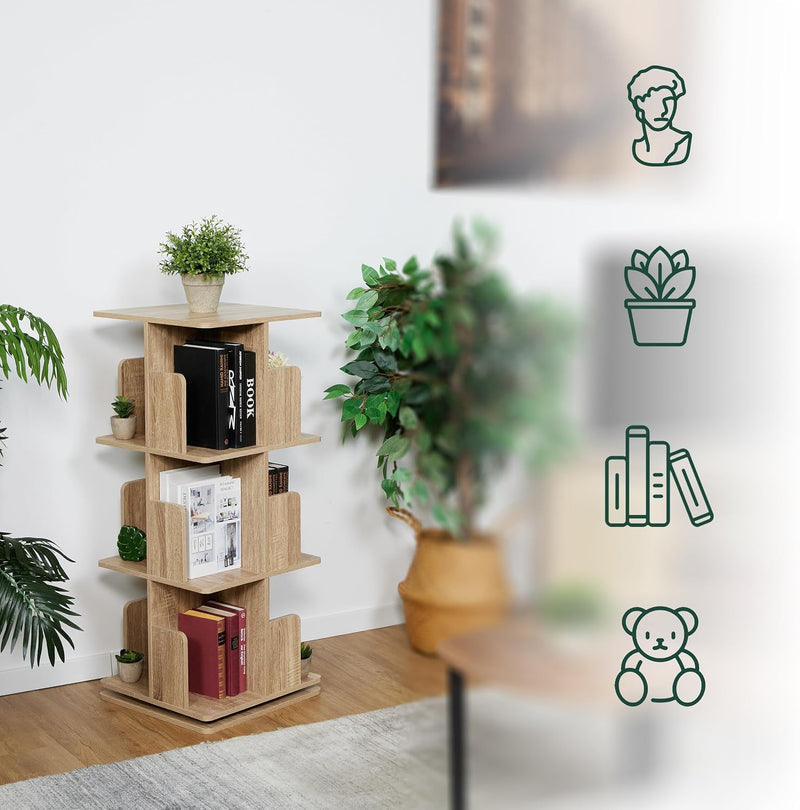 Rotating Bookcase 360-Degree Swivel 4 Levels Shelves