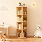 Rotating Bookcase Solid Wood Standing Shelf Floor