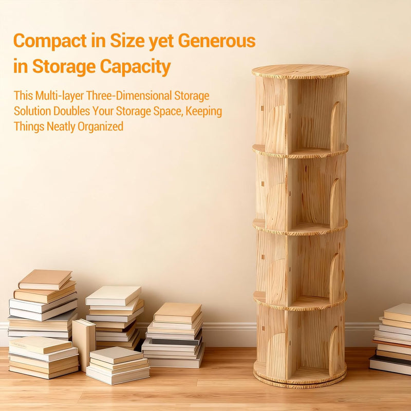 Rotating Bookcase Solid Wood Standing Shelf Floor