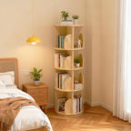 Rotating Bookcase Solid Wood Standing Shelf Floor
