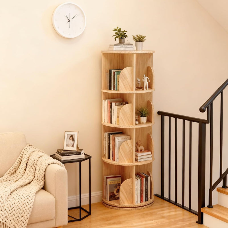 Rotating Bookcase Solid Wood Standing Shelf Floor