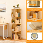 Rotating Bookcase Solid Wood Standing Shelf Floor