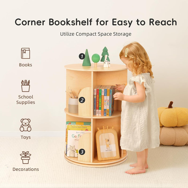 Rotating Bookshelf 3 Tier Corner Spinning for Small
