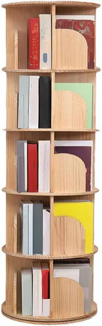 Rotating Bookshelf 360 Display Floor Standing Wood Bookcase