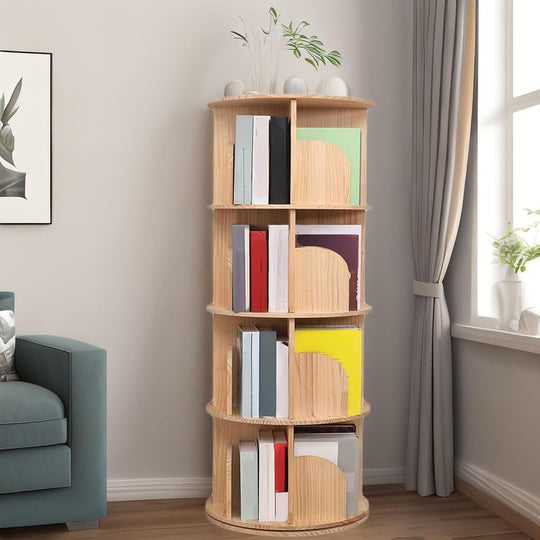 Rotating Bookshelf 360 Display Floor Standing Wood Bookcase