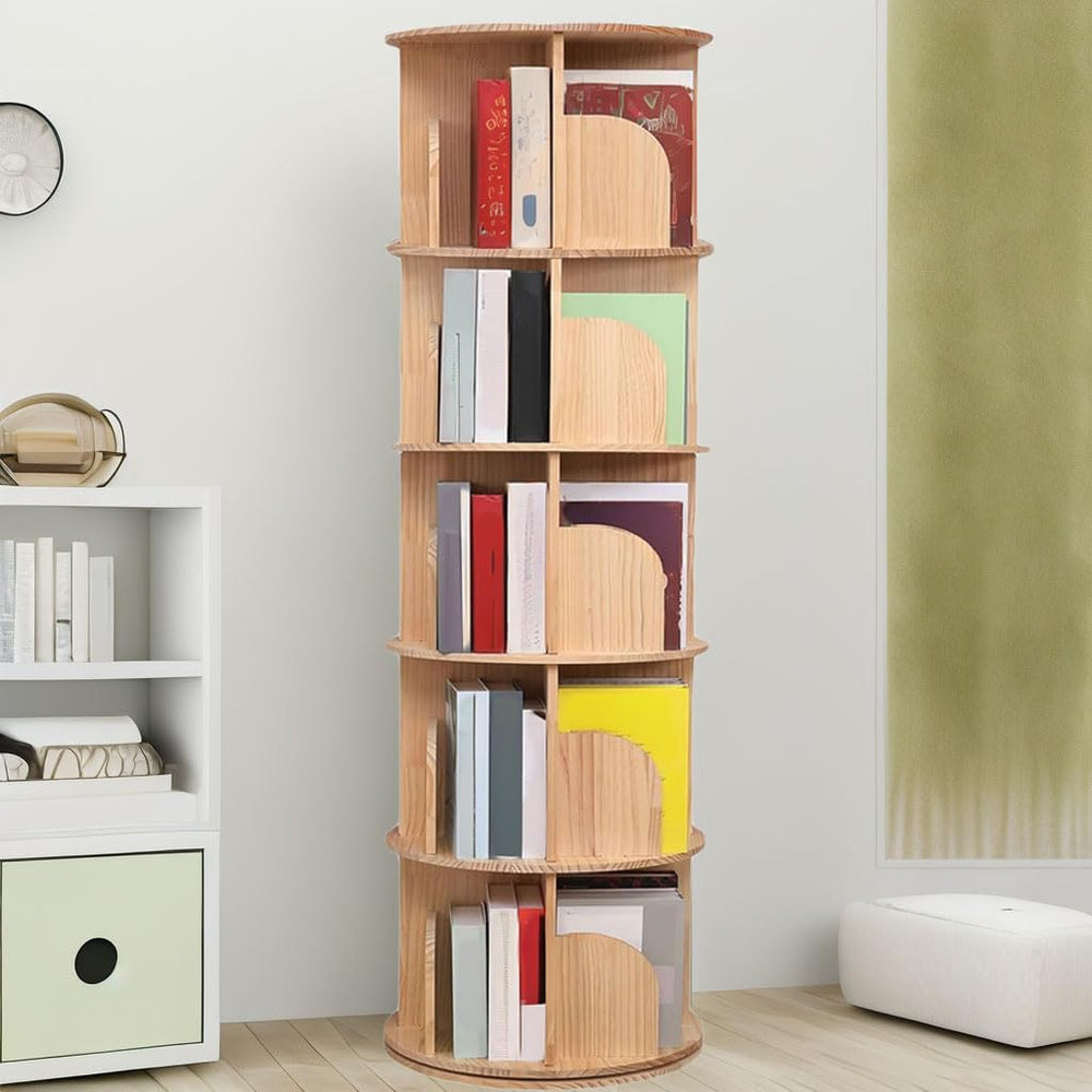 Rotating Bookshelf 360 Display Floor Standing Wood Bookcase