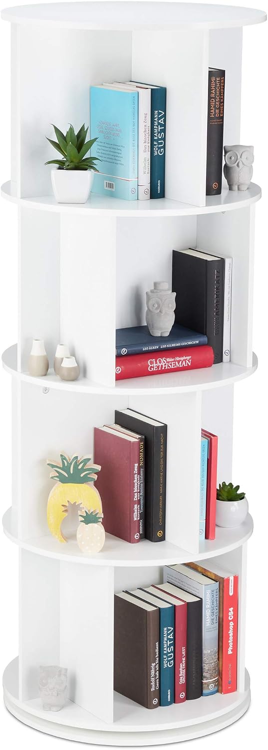 Rotating Bookshelf Round Mobile Bookcase Wood Cd Dvd