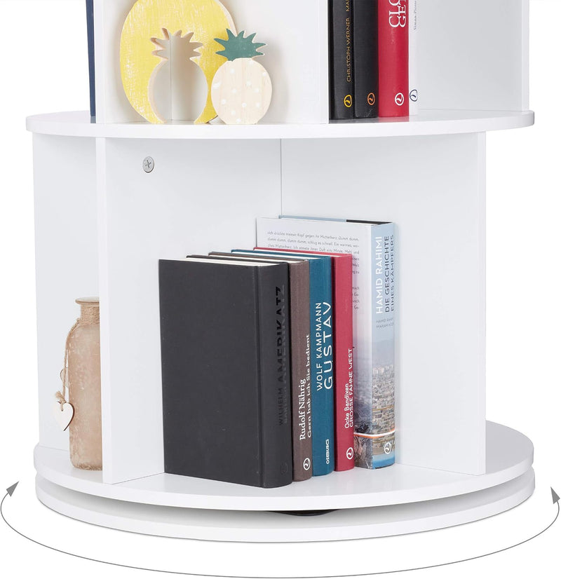 Rotating Bookshelf Round Mobile Bookcase Wood Cd Dvd