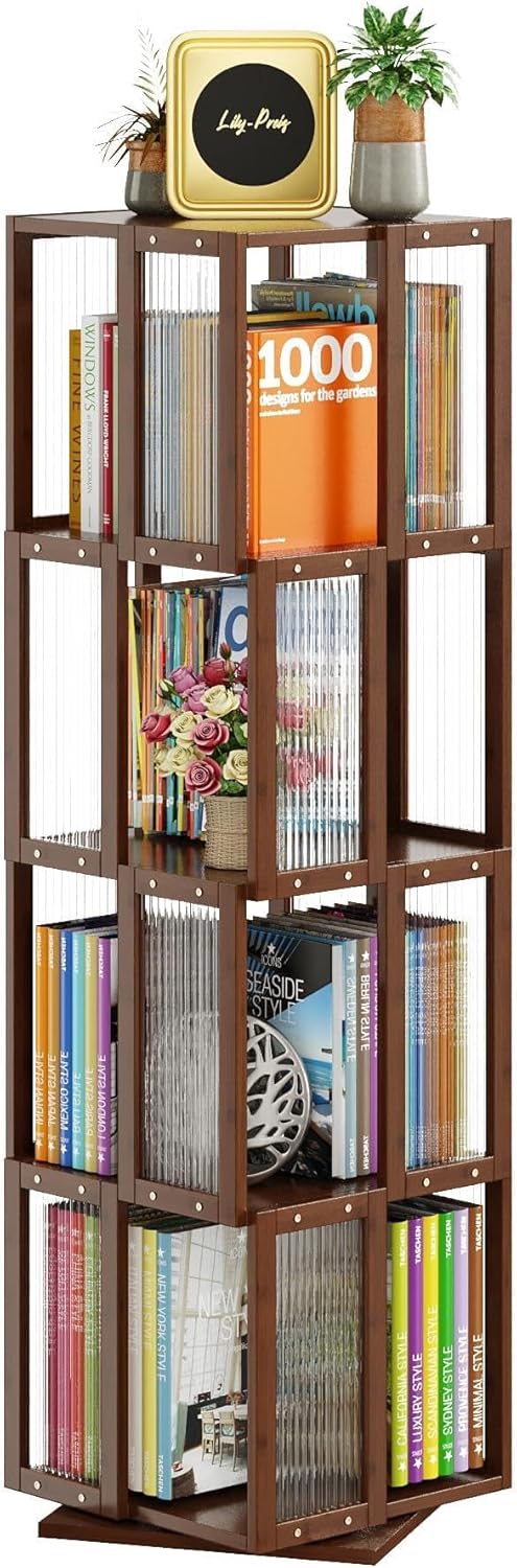 Rotating Bookshelf Tower 4 Tier 360degreesstorage Spinning