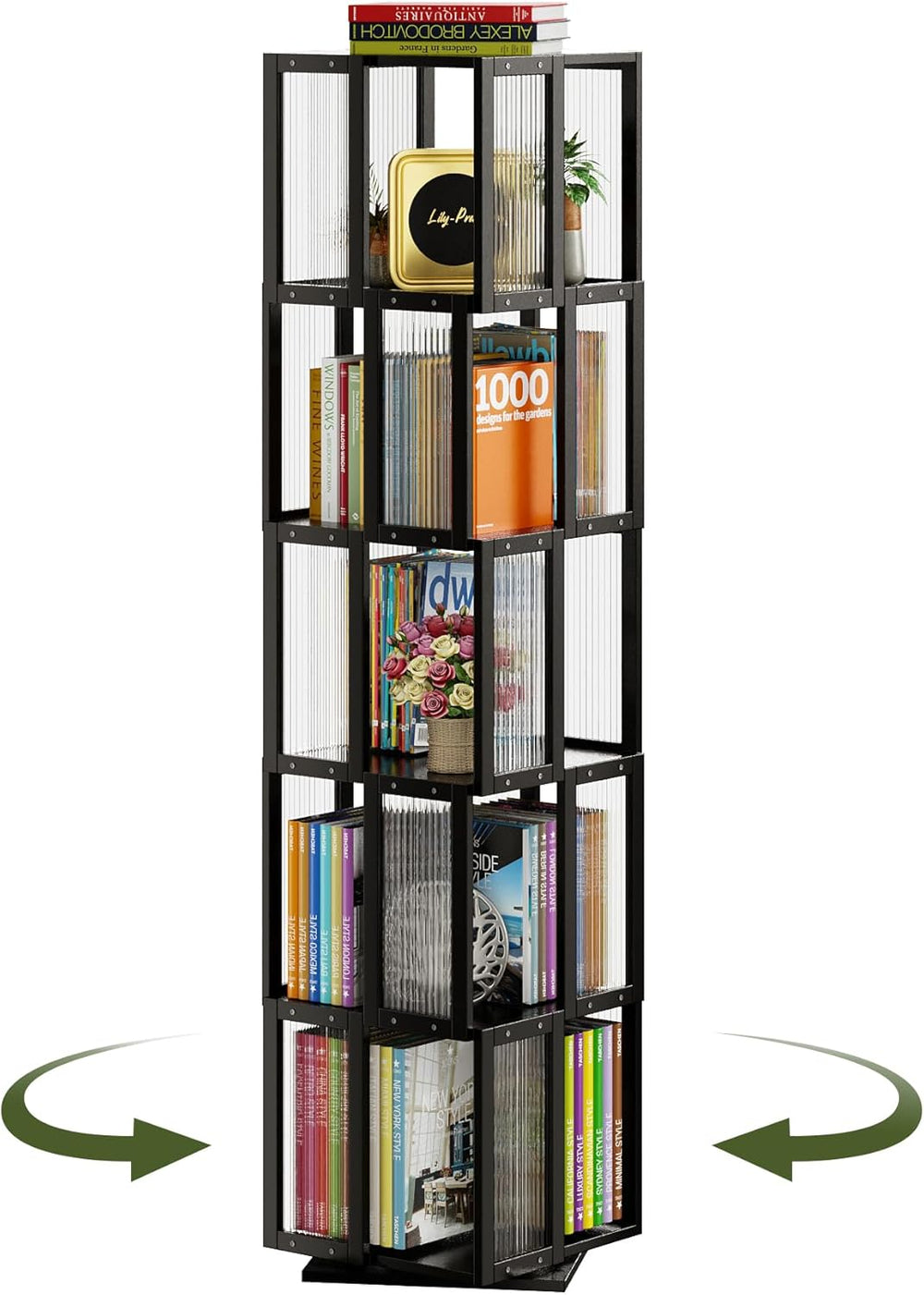 Rotating Bookshelf Tower 5 Tier 360degreesstorage Spinning
